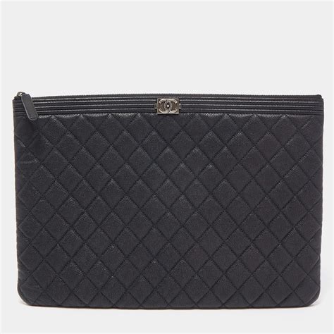 CHANEL Quilted Caviar Boy O Case Clutch Clutch Bag 